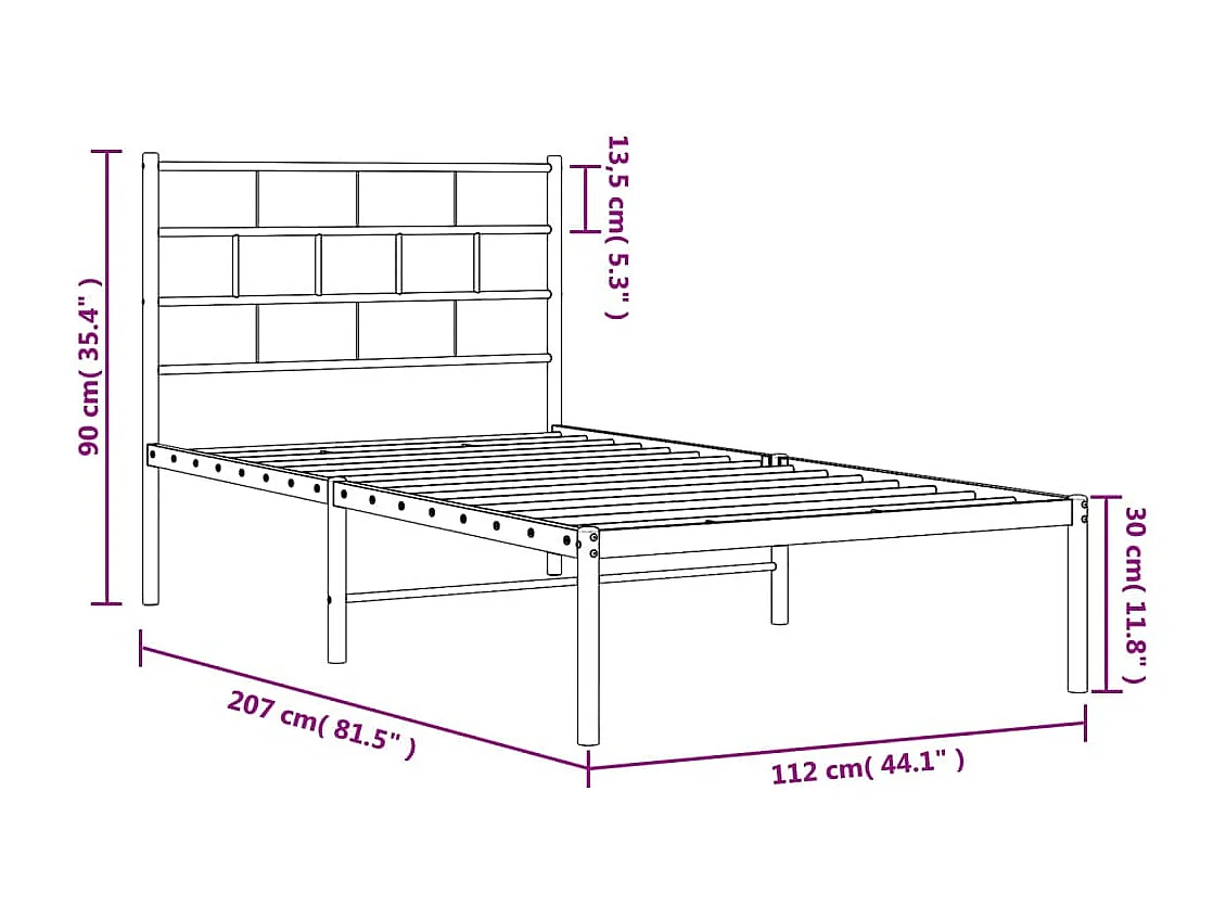 Cadre de lit métal sans matelas et tête de lit blanc 107x203 cm