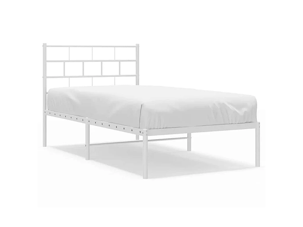 Cadre de lit métal sans matelas et tête de lit blanc 107x203 cm