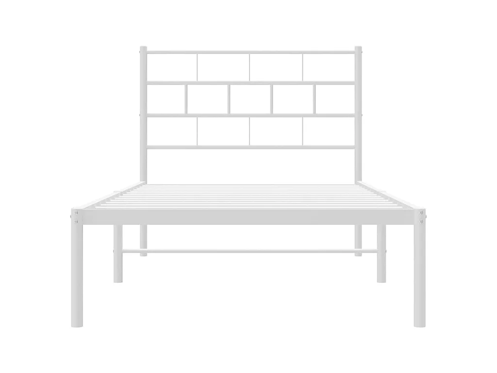 Cadre de lit métal sans matelas et tête de lit blanc 107x203 cm