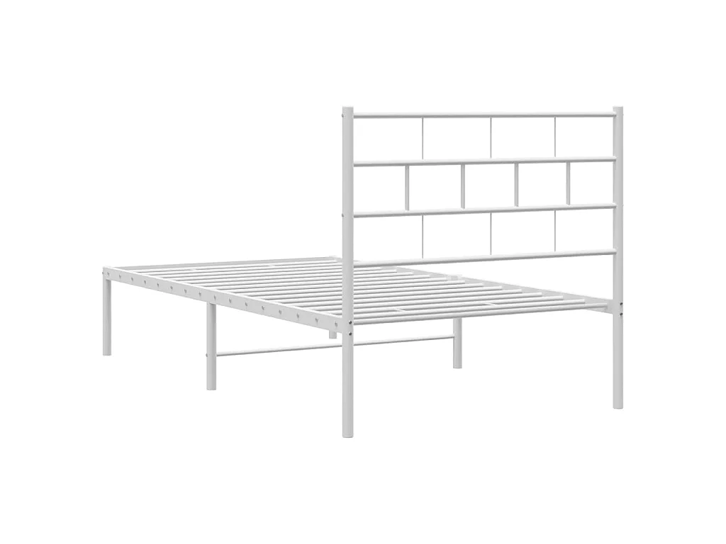 Cadre de lit métal sans matelas et tête de lit blanc 107x203 cm