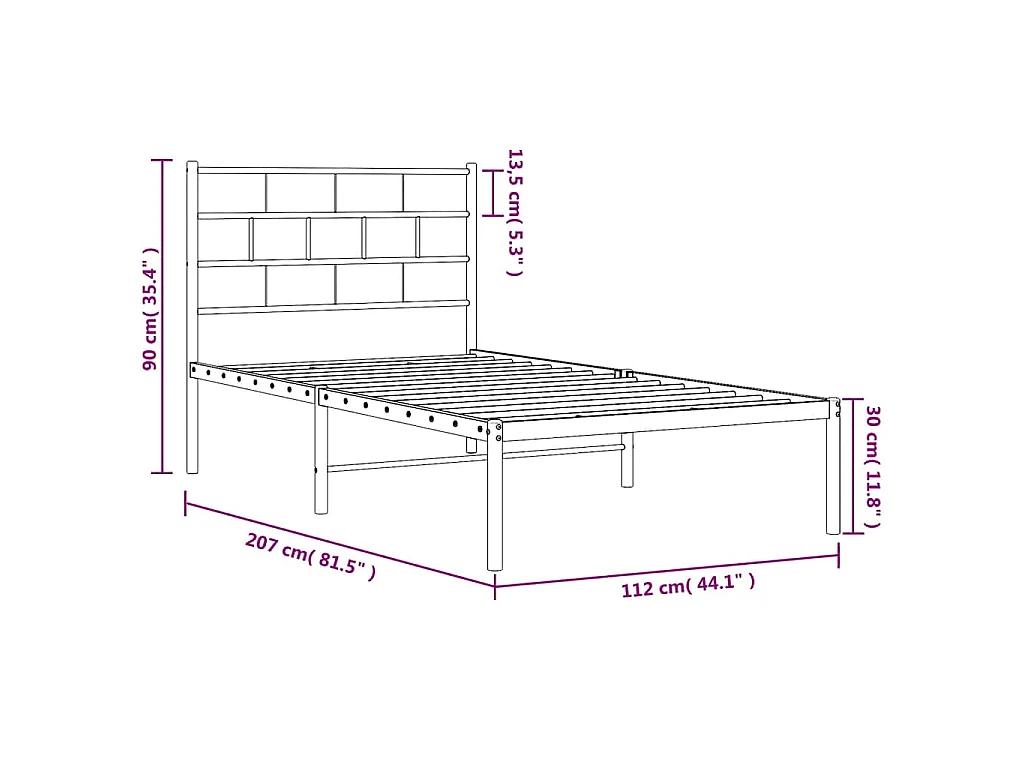 Bedframe met hoofdbord metaal wit 107x203 cm