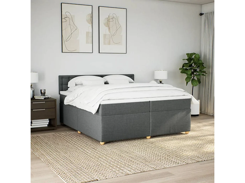 Boxspringbett mit Matratze Dunkelgrau 200x200 cm Stoff