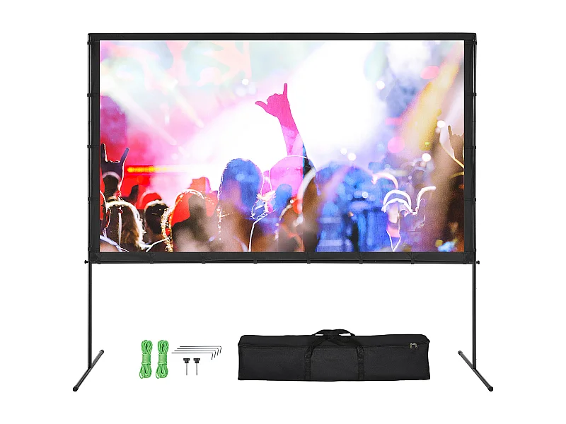 Écran de Projection SucceBuy sur Pied Portable, 254 cm, 16:9 HD Double Face Anti-Plis Grand Angle de Vision, pour Vidéoprojecteurs Cinéma Maison