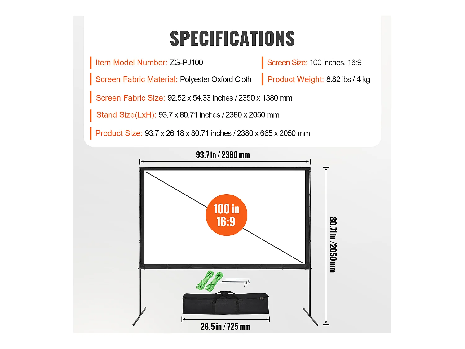 Écran de Projection SucceBuy sur Pied Portable, 254 cm, 16:9 HD Double Face Anti-Plis Grand Angle de Vision, pour Vidéoprojecteurs Cinéma Maison