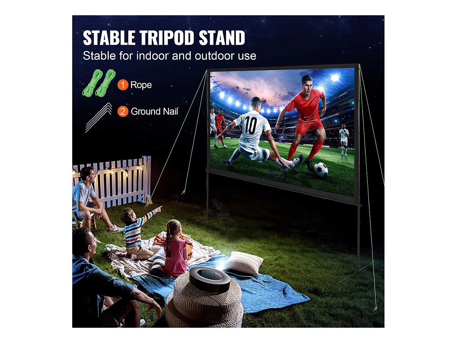 Écran de Projection SucceBuy sur Pied Portable, 254 cm, 16:9 HD Double Face Anti-Plis Grand Angle de Vision, pour Vidéoprojecteurs Cinéma Maison