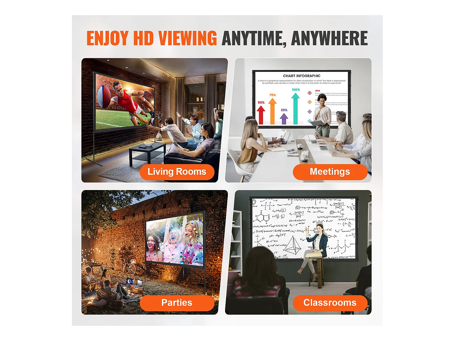 Écran de Projection SucceBuy sur Pied Portable, 254 cm, 16:9 HD Double Face Anti-Plis Grand Angle de Vision, pour Vidéoprojecteurs Cinéma Maison