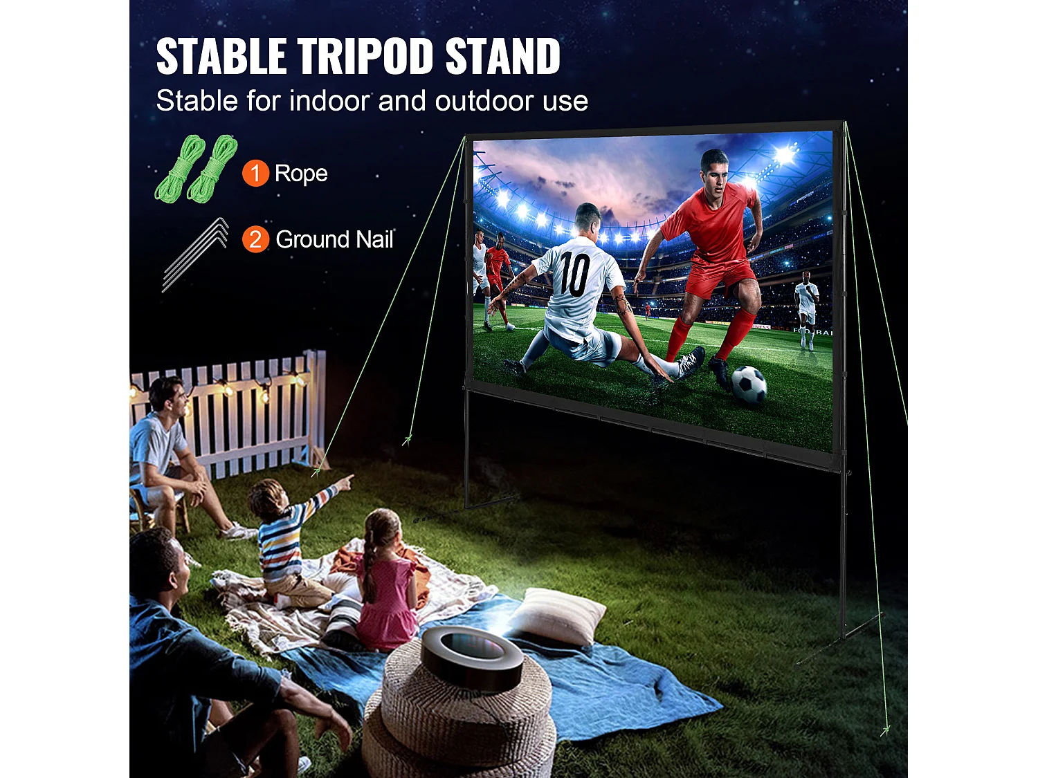 Écran de Projection SucceBuy sur Pied Portable, 254 cm, 16:9 HD Double Face Anti-Plis Grand Angle de Vision, pour Vidéoprojecteurs Cinéma Maison