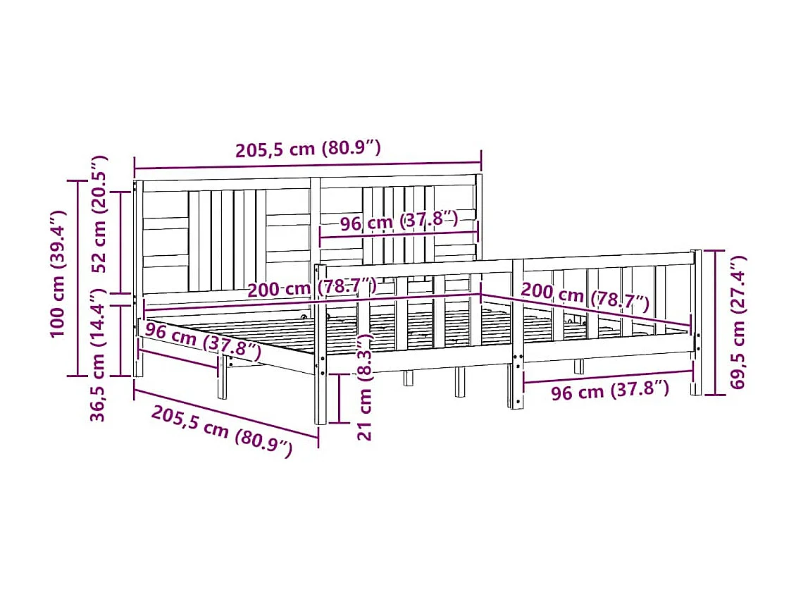 Giroletto senza Materasso Bianco 200x200 cm Legno Massello Pino