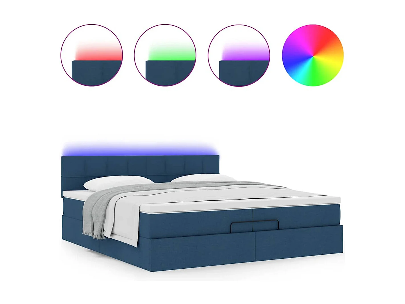Ottoman bed met matrassen en LED's 200x200cm stof blauw