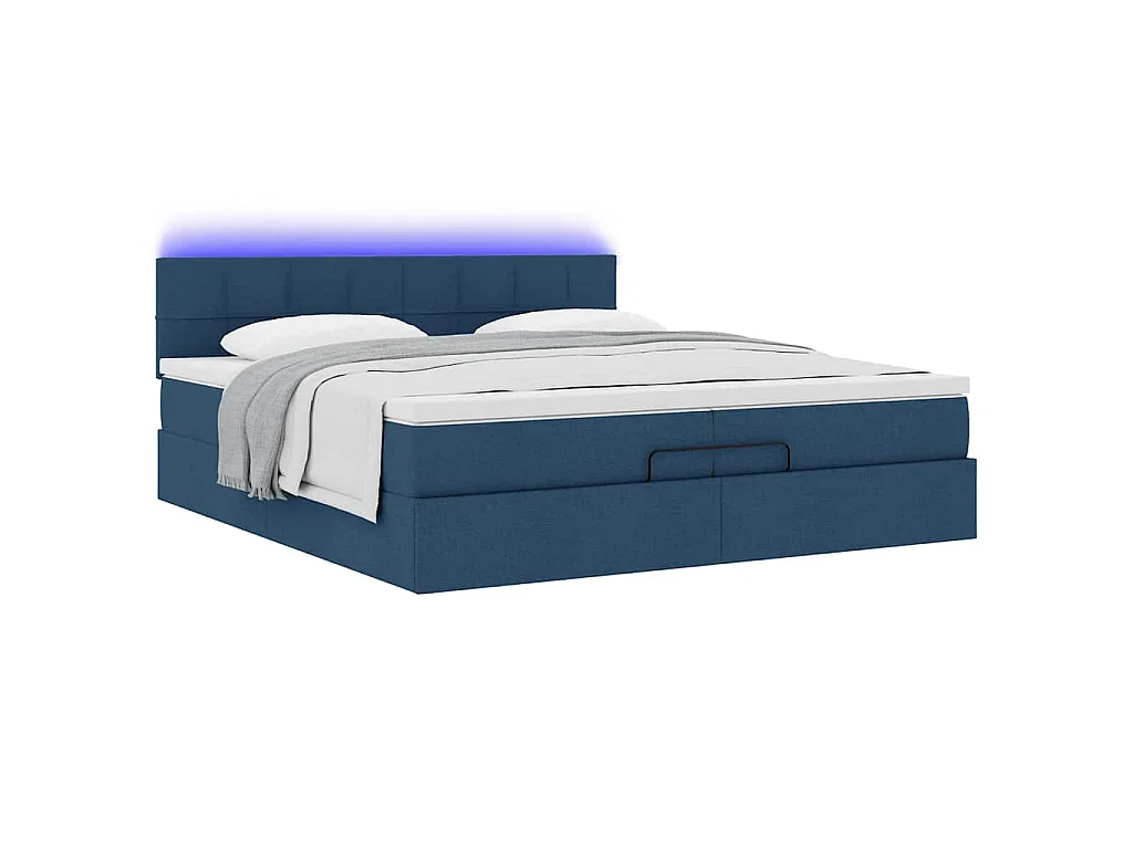 Struttura Letto Pouf con Materassi Blu 200x200 cm in Tessuto