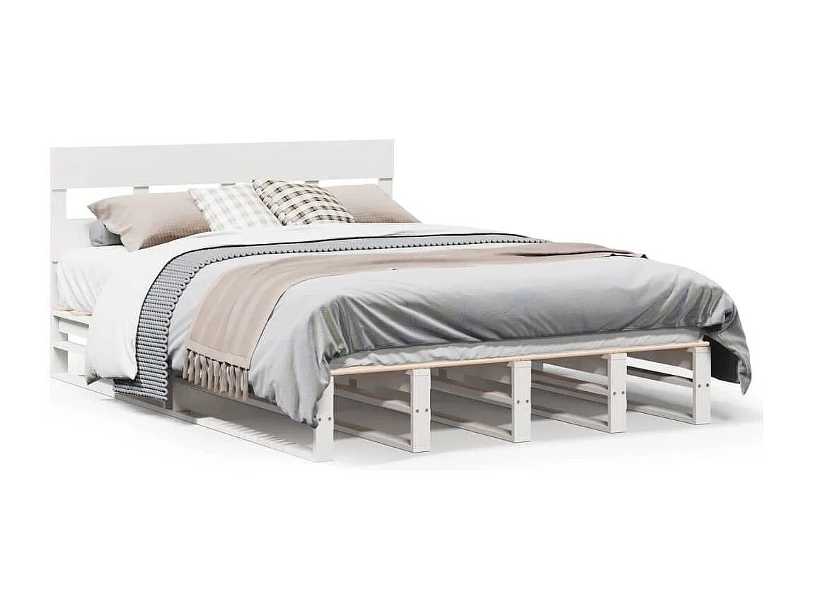 Cadre de lit sans matelas blanc 150x200 cm bois de pin massif