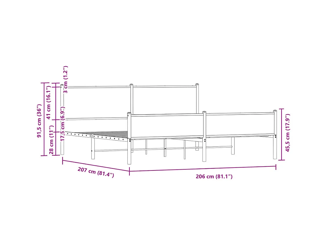 Cadre de lit en métal sans matelas chêne marron 200x200 cm