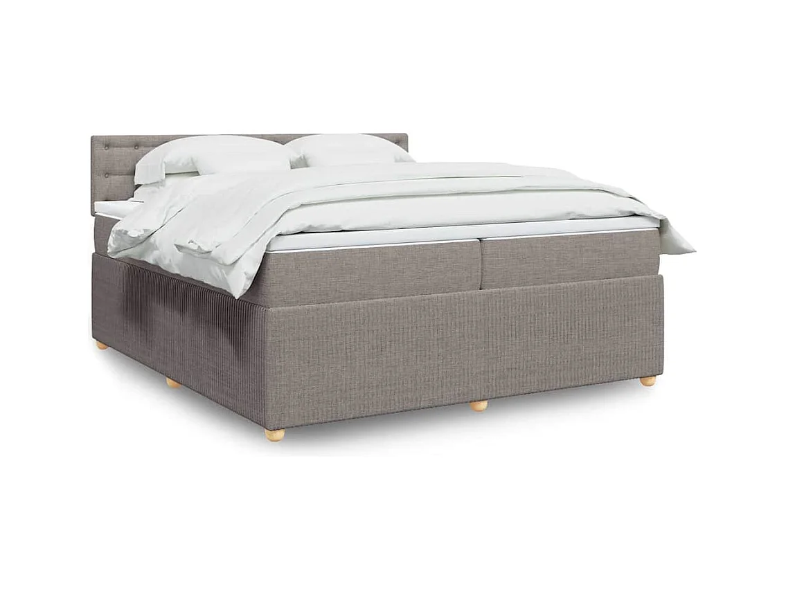 Cama box spring con colchón tela gris taupe 200x200 cm