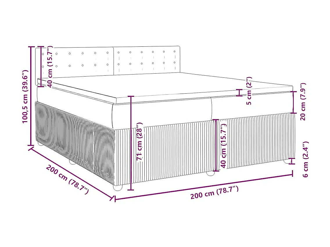 Cama box spring con colchón tela gris taupe 200x200 cm