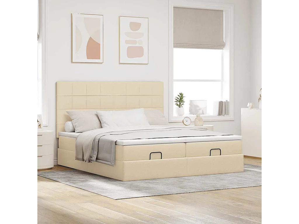 Ottoman bed met matrassen en LED's 200x200cm stof crèmekleurig