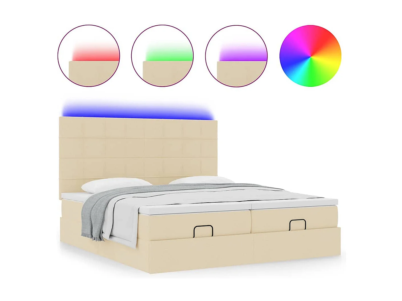 Ottoman bed met matrassen en LED's 200x200cm stof crèmekleurig