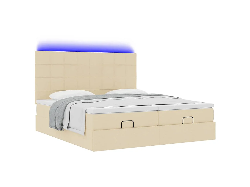 Ottoman bed met matrassen en LED's 200x200cm stof crèmekleurig