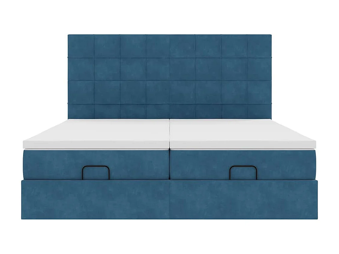 Cadre de lit ottoman avec matelas bleu foncé 200x200 cm velours