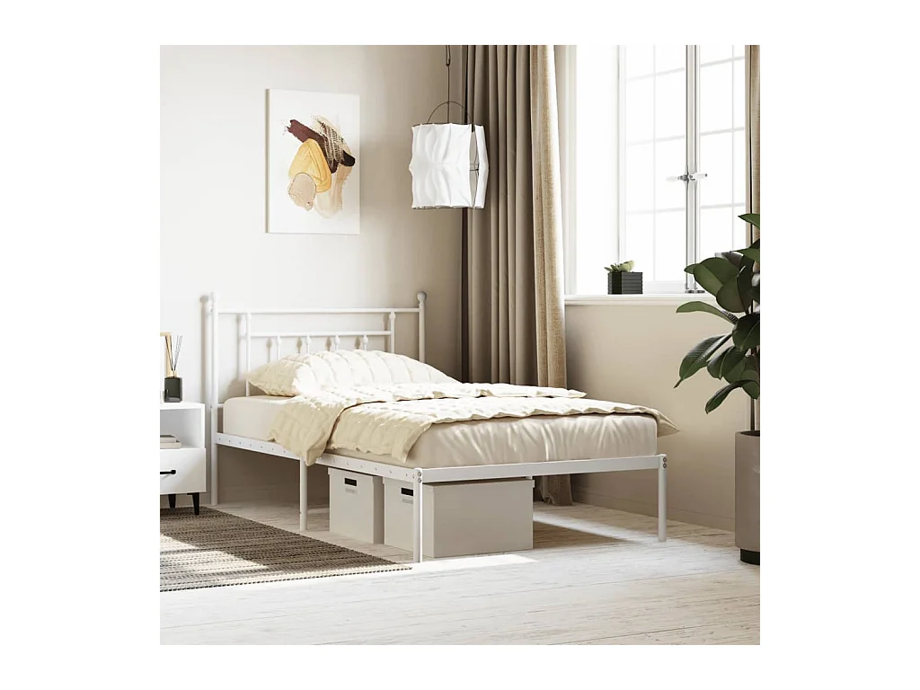 Cadre de lit métal sans matelas et tête de lit blanc 107x203 cm