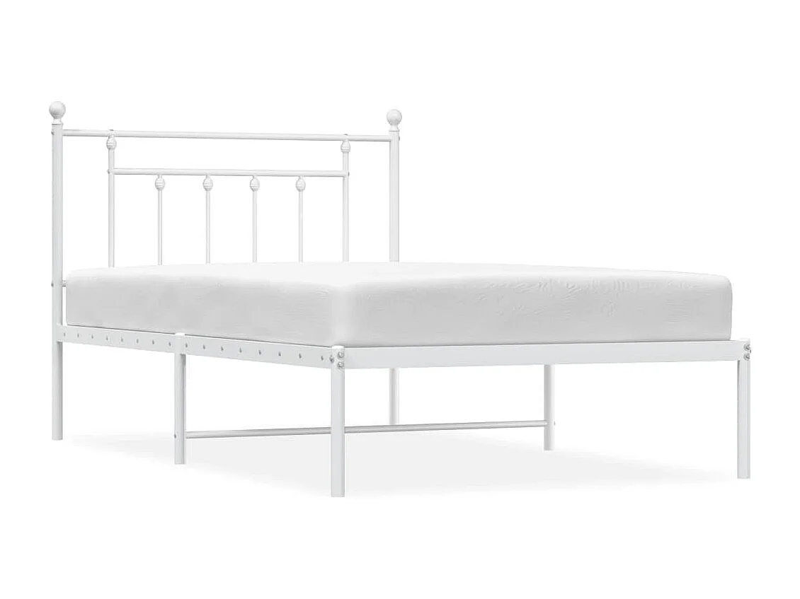 Cadre de lit métal sans matelas et tête de lit blanc 107x203 cm