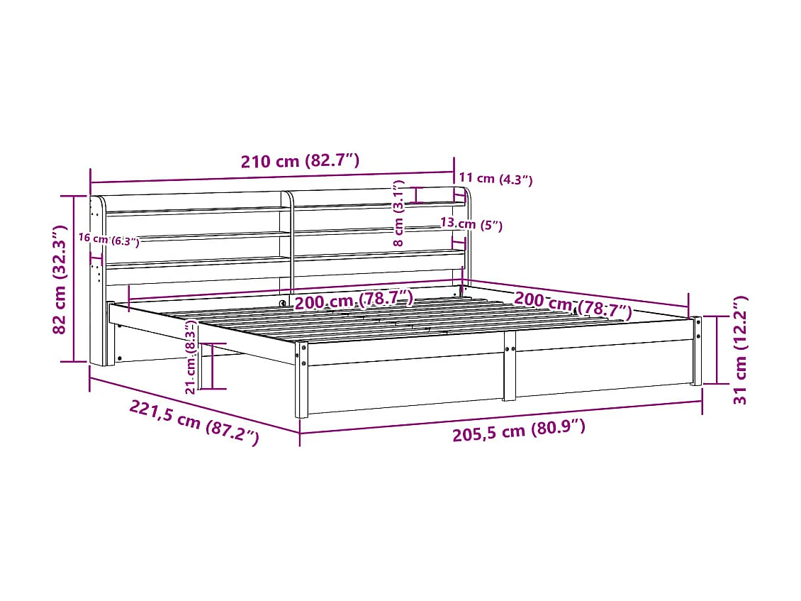 Bettgestell mit Kopfteil ohne Matratze Weiß 200x200 cm