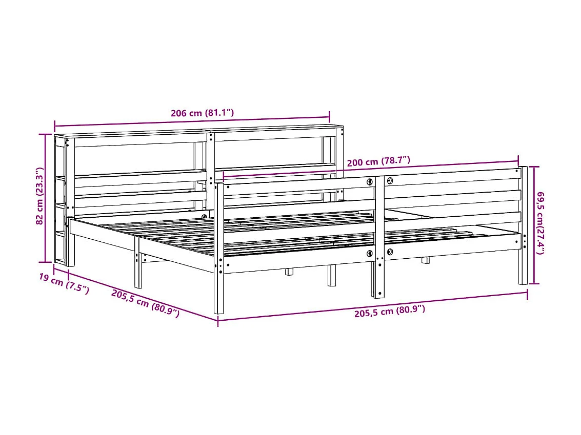 Massivholzbett ohne Matratze Weiß 200x200 cm Kiefernholz