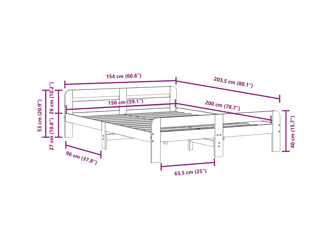 Cadre de lit sans matelas blanc 150x200 cm bois de pin massif