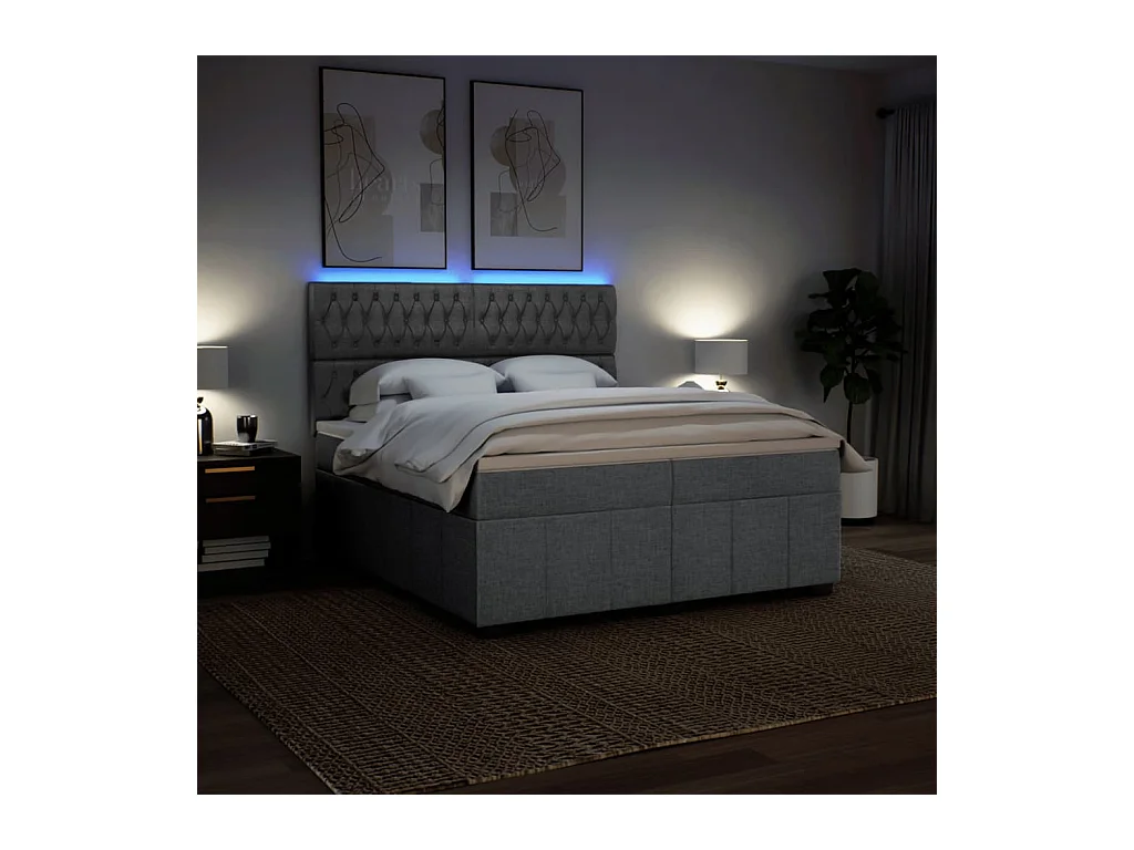 Boxspringbett mit Matratze Hellgrau 200x200 cm Stoff