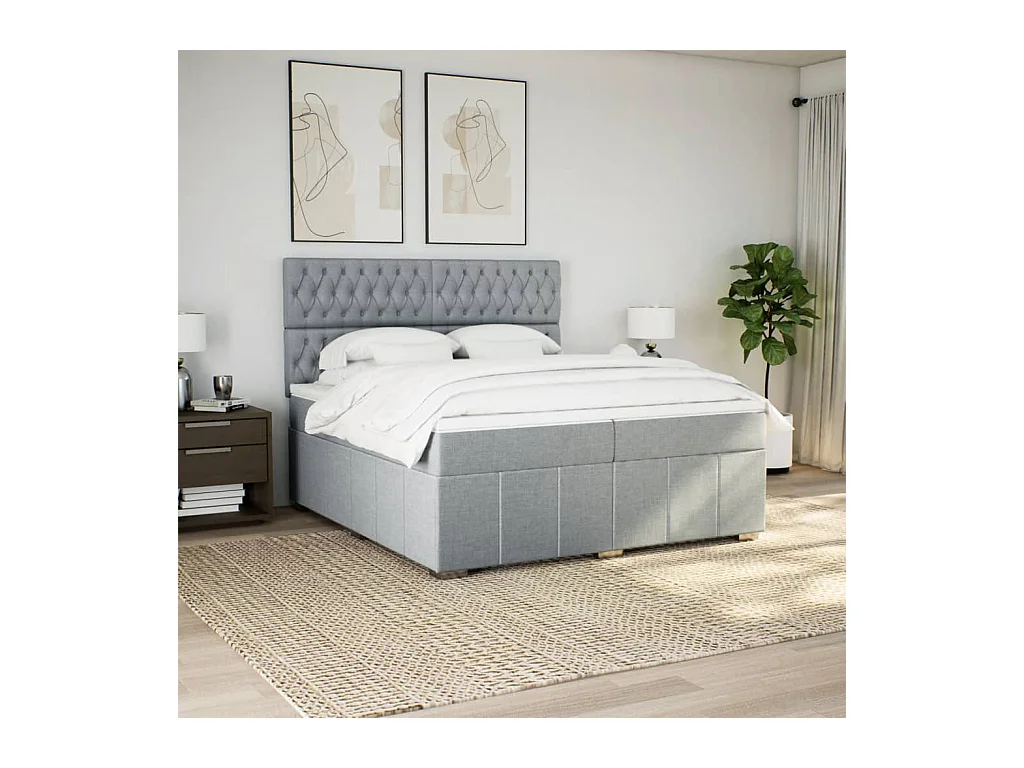 Giroletto a Molle con Materasso Grigio Chiaro 200x200cm Tessuto