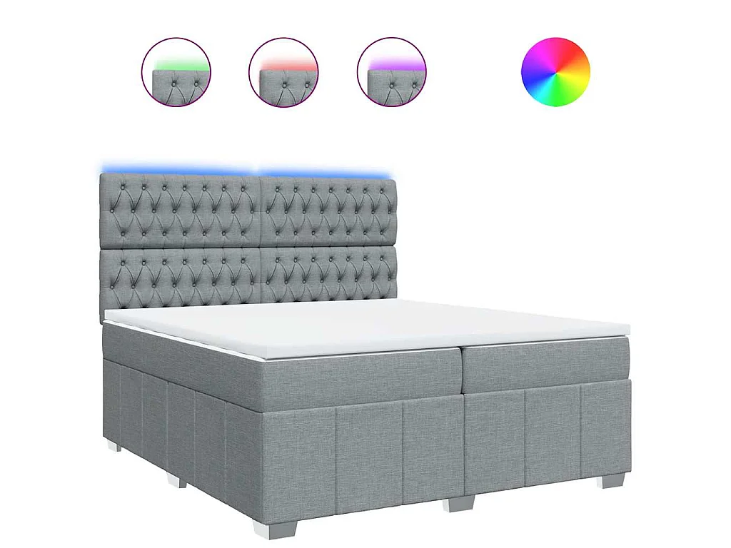 Cama box spring con colchón tela gris claro 200x200 cm
