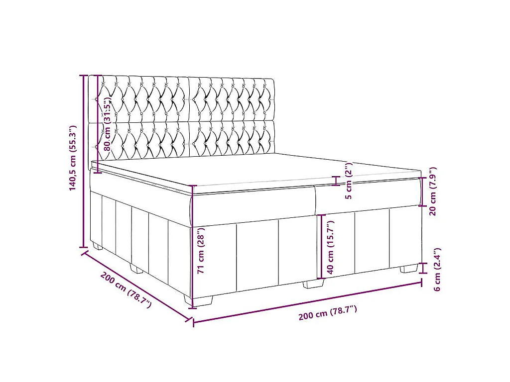 Cama box spring con colchón tela gris claro 200x200 cm