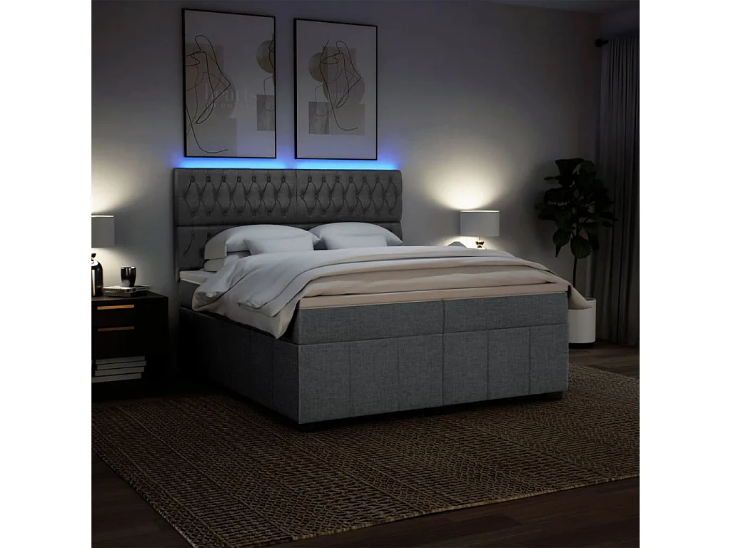Cama box spring con colchón tela gris claro 200x200 cm
