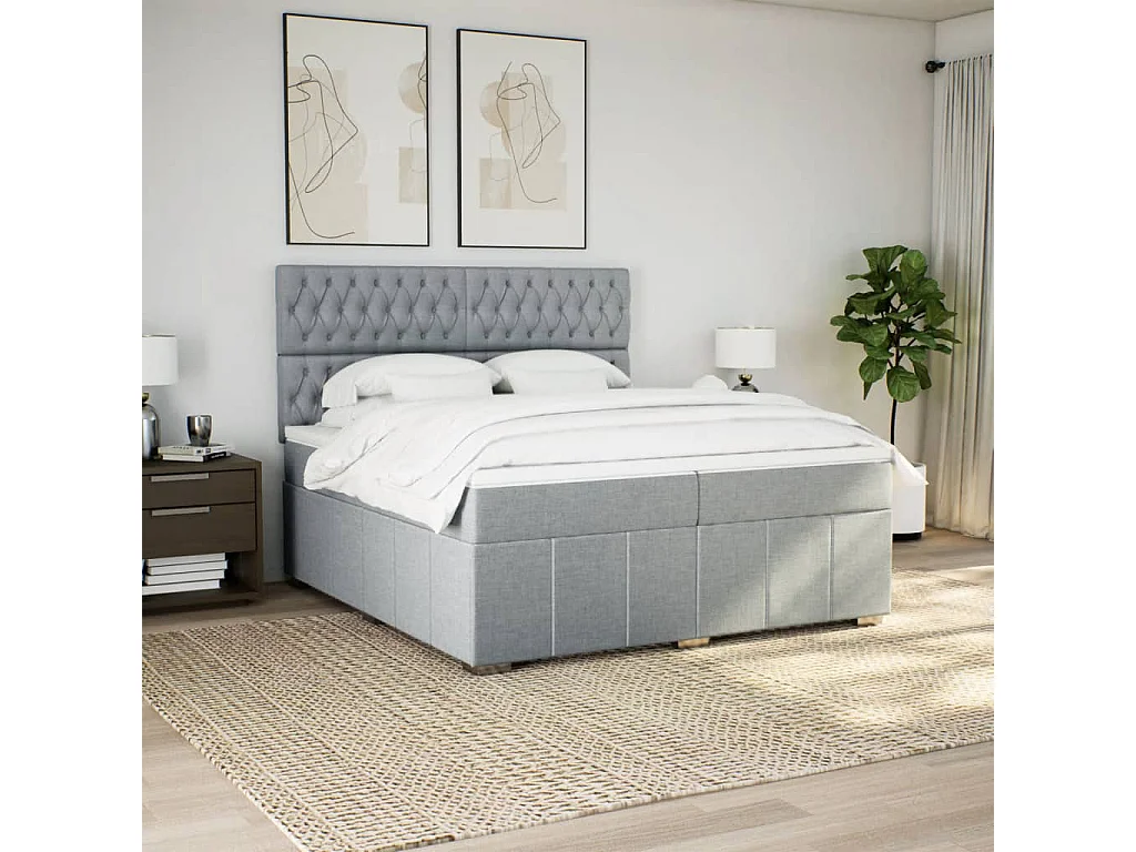 Cama box spring con colchón tela gris claro 200x200 cm