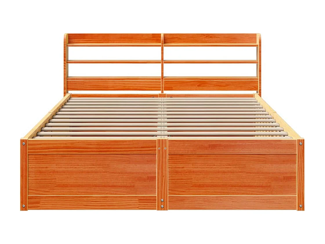 Bedframe met hoofdbord massief grenenhout wasbruin 150x200 cm