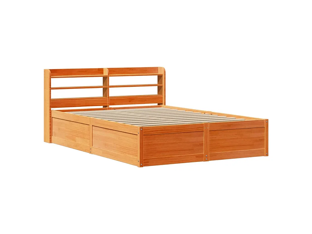 Bedframe met hoofdbord massief grenenhout wasbruin 150x200 cm