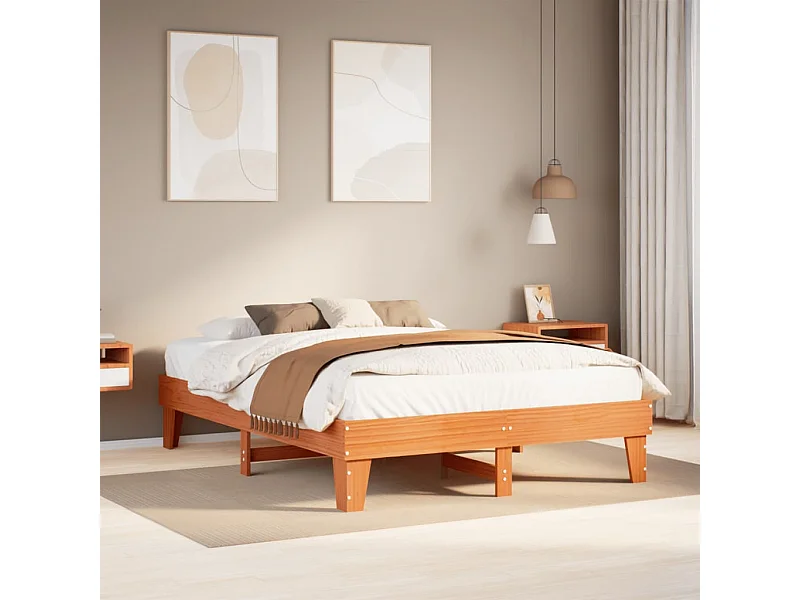 Bedframe zonder matras massief grenenhout wasbruin 150x200 cm