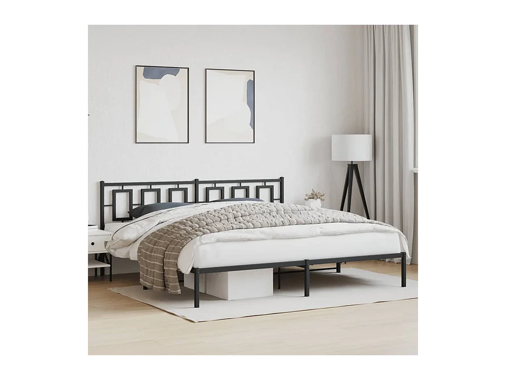 Cadre de lit métal sans matelas avec tête de lit noir 193x203cm