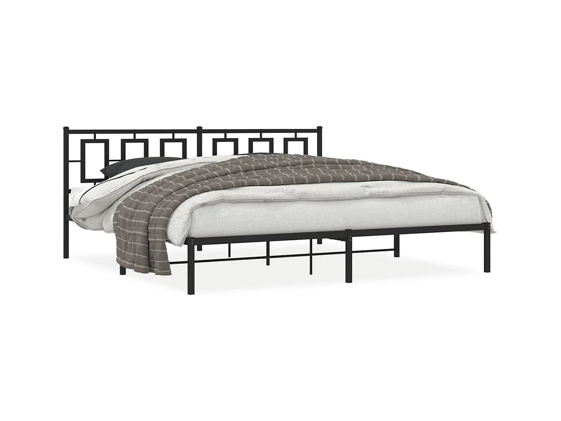 Cadre de lit métal sans matelas avec tête de lit noir 193x203cm
