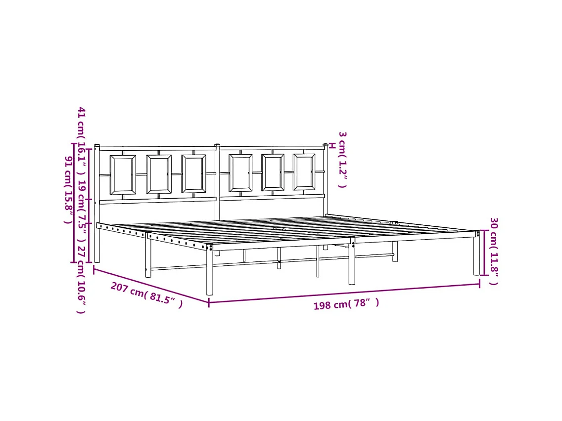 Cadre de lit métal sans matelas avec tête de lit noir 193x203cm