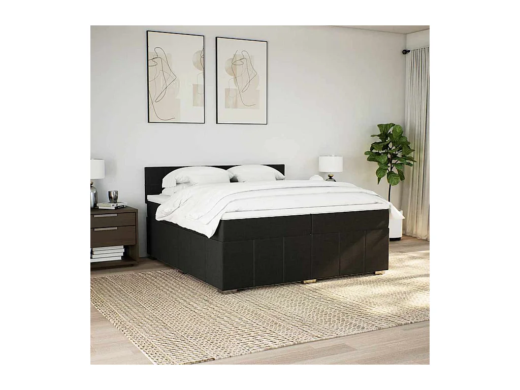 Sommier à lattes de lit avec matelas Noir 200x200 cm Tissu