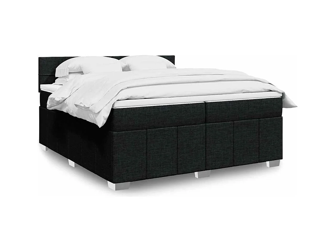 Sommier à lattes de lit avec matelas Noir 200x200 cm Tissu