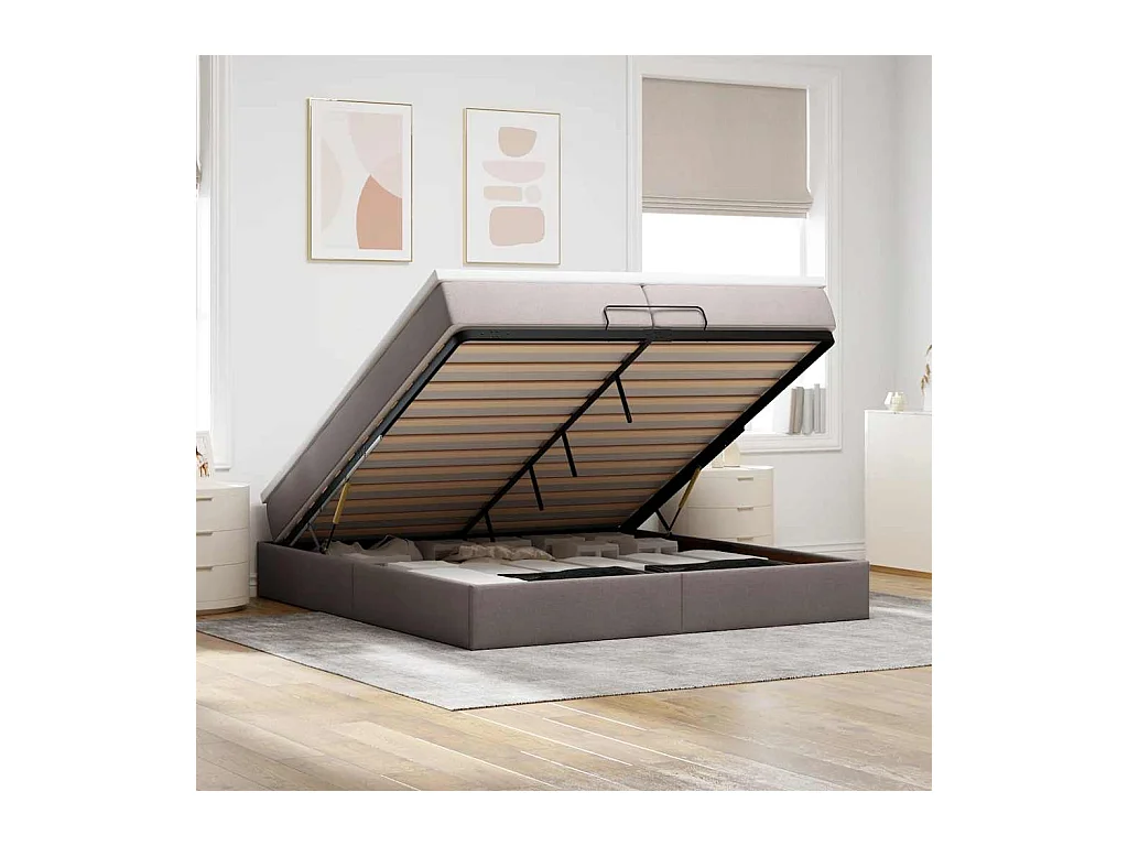 Cadre de lit ottoman avec matelas taupe 200x200cm tissu
