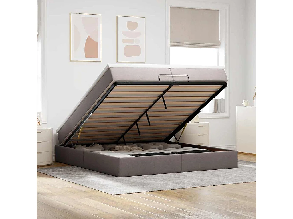 Cadre de lit ottoman avec matelas taupe 200x200cm tissu
