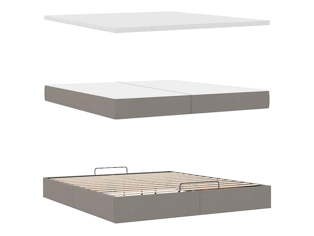 Estrutura cama otomana com colchões tecido cinzento 200x200cm