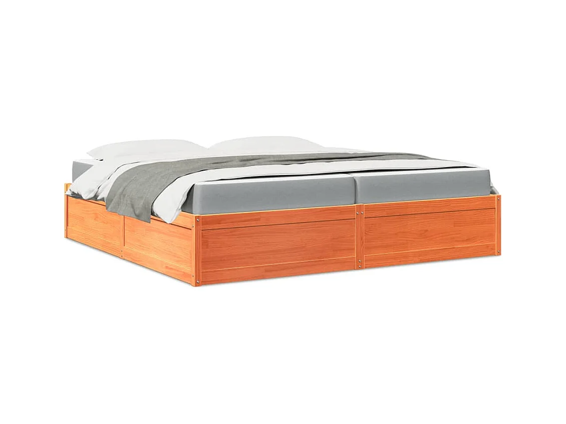Lit avec matelas cire marron 200x200 cm bois massif de pin