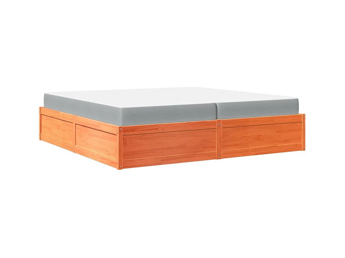Lit avec matelas cire marron 200x200 cm bois massif de pin