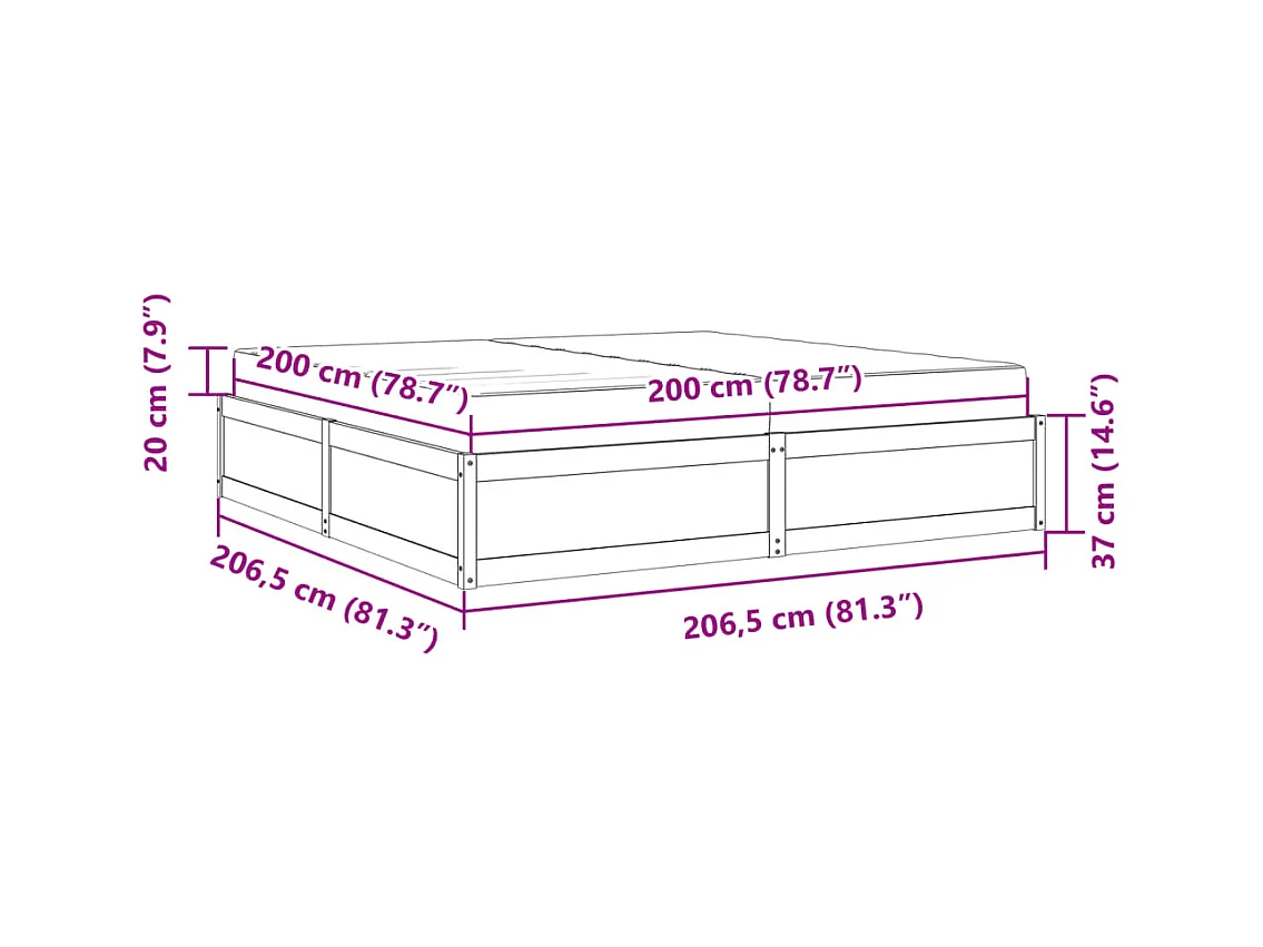 Lit avec matelas cire marron 200x200 cm bois massif de pin