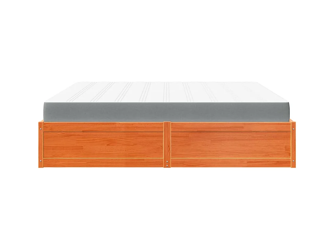 Lit avec matelas cire marron 200x200 cm bois massif de pin