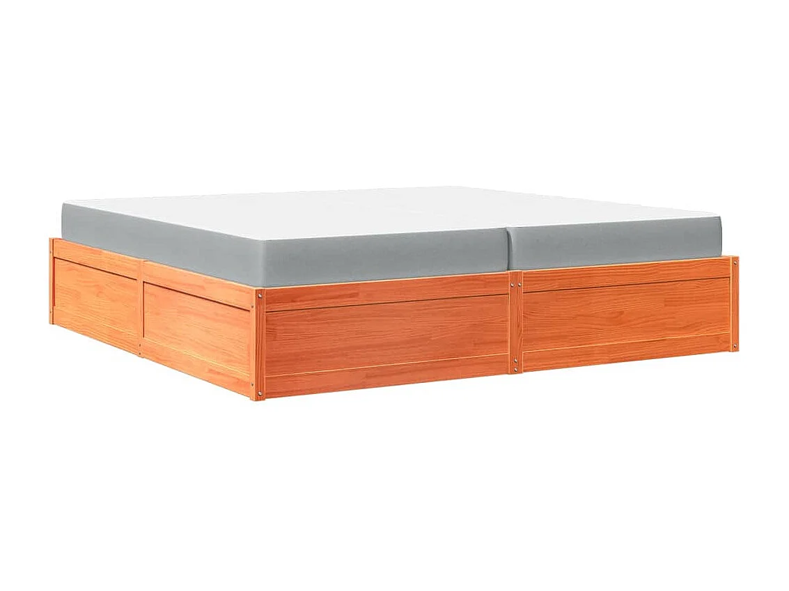 Lit avec matelas cire marron 200x200 cm bois massif de pin