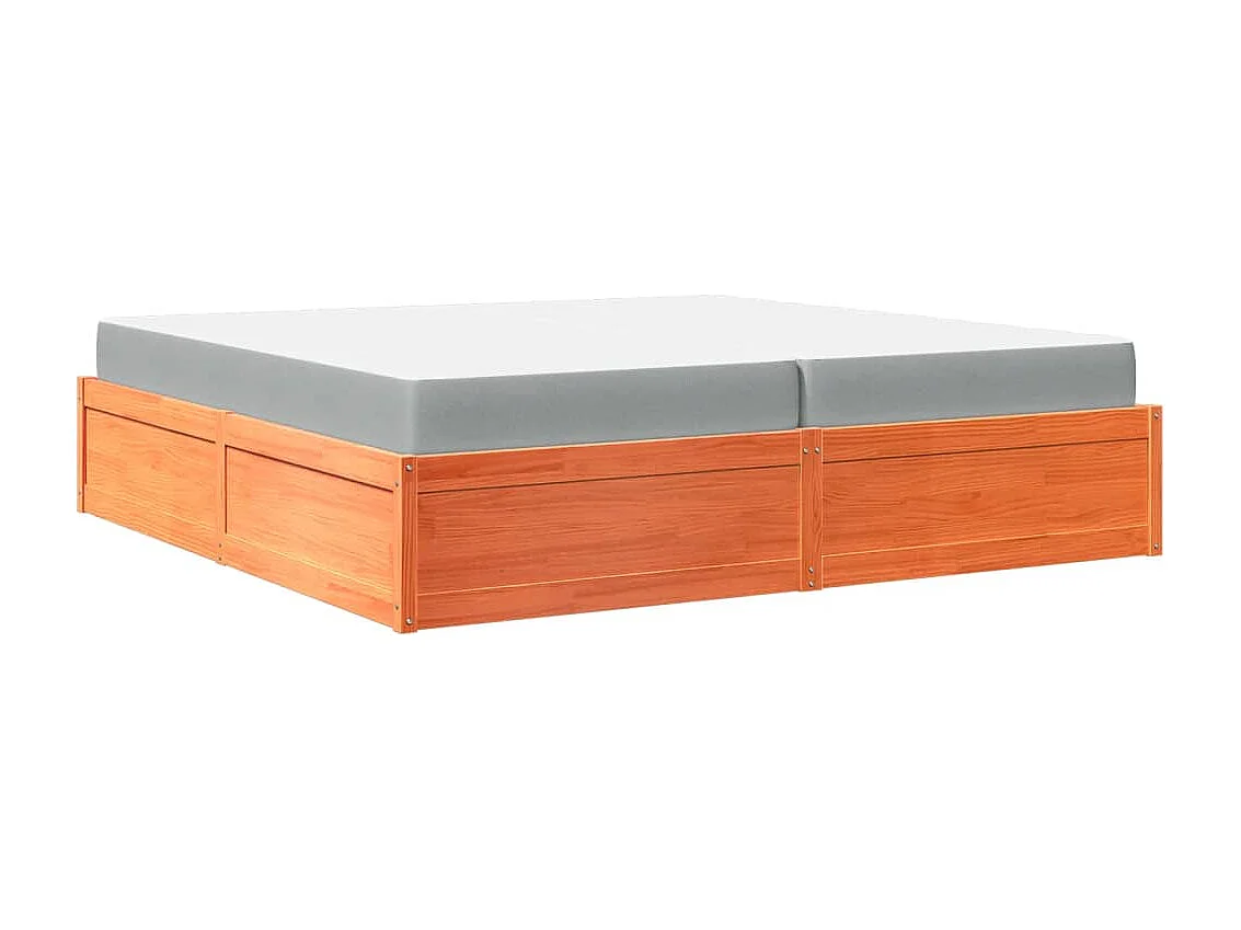 Lit avec matelas cire marron 200x200 cm bois massif de pin
